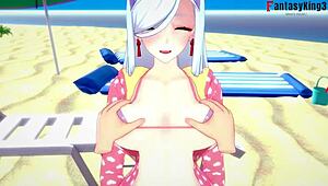 Watch Shenhe give explosive bikini blowjob and titijob POV!