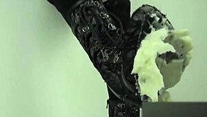 Japanese girl stomps noodles in shoes, teasing ass fetish