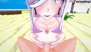 Watch Shenhe give explosive bikini blowjob and titijob POV!