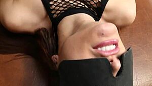 fishnet stockinged babe gets her pussy slammed hard