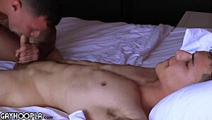First time anal sex with two hot men in a flip-fuck scene.