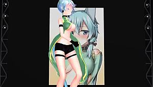 Sinon from sword art online with big tits in anime hentai