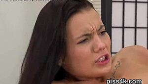 These ideal lesbian teens get sprayed with piss and squirt their wet pussies.