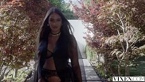 gizelle the naughty exhibitionist deepthroats and swallows cum in lingerie