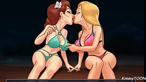 Girlfriend shares boyfriend on beach.