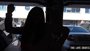 yo, cute girl fingering herself in a parking garage!