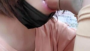Helping My Ladyboy Friend with a Hot Outdoor Blowjob, Cum on Stockings Feels So Raw