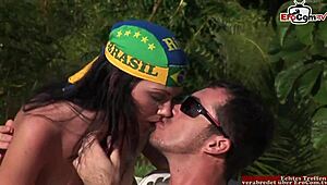 brazilian latina with small tits rides monster cock outdoors