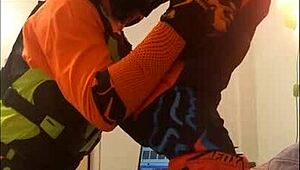 Watch this gay motocross blowjob in fetish costumes?
