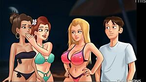 Girlfriend shares boyfriend on beach.