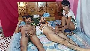 College girl experiences first double penetration with two huge cocks.