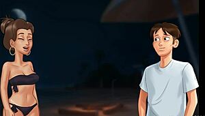 Girlfriend shares boyfriend on beach.