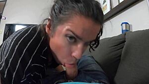 Dumb Wife Swallows Cum in Homemade Wet Blowjob During Liquid Lunch Session