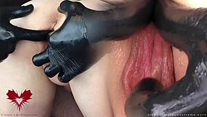 Amateur cunt gets fucked wide open with dildo in close-up
