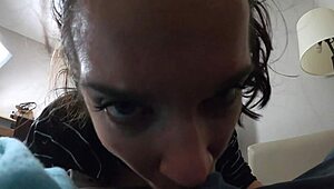 Dumb Wife Swallows Cum in Homemade Wet Blowjob During Liquid Lunch Session