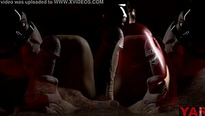 Boxing gloves challenge big cock in artistic blowjob duel