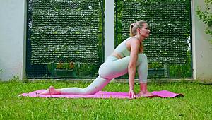 stella cardo does sexy outdoor yoga, showing off her big tits and ass