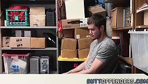 caught gay shoplifter masturbating in underwear, facialized with monster cock!