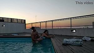 Cumming Hard in the Pool at Sunset with Accounter Adventure
