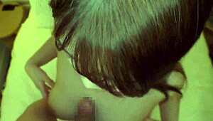 Chinatsu, 18, rocks H-cup breasts in homemade cowgirl action. Man, that tight body!