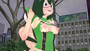 tsuyu asui fucks in pov park scene from boku no hero. big ass tits bounce uncensored.