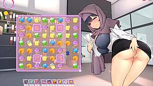 Boss in hijab shows dripping pussy in hentai game
