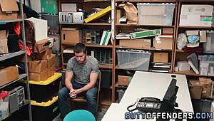 caught gay shoplifter masturbating in underwear, facialized with monster cock!