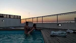 Cumming Hard in the Pool at Sunset with Accounter Adventure