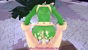 tsuyu asui fucks in pov park scene from boku no hero. big ass tits bounce uncensored.