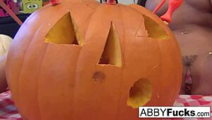 abigail mac carves a pumpkin then plays with herself