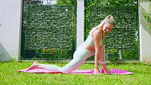 stella cardo does sexy outdoor yoga, showing off her big tits and ass