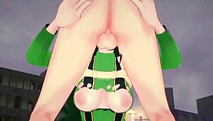 tsuyu asui fucks in pov park scene from boku no hero. big ass tits bounce uncensored.