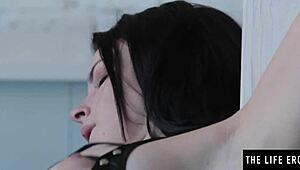 Hot BDSM Teen Masturbates in Crotchless Leather Panties to Orgasm