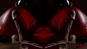 Boxing gloves challenge big cock in artistic blowjob duel