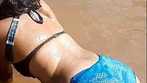 Latina prostitute enjoys double penetration and anal toys in the river