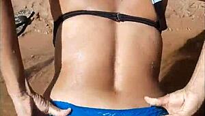 Latina prostitute enjoys double penetration and anal toys in the river