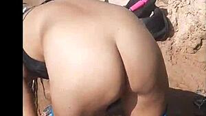 Latina prostitute enjoys double penetration and anal toys in the river