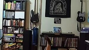 Blonde Milf Strips in Black Skirt and Heels