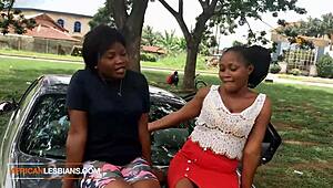 Amateur Lesbian Couple Takes Selfie In Park Before Pussy Ride