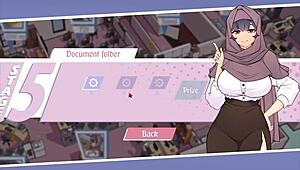 Boss in hijab shows dripping pussy in hentai game