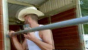 Teen Cowgirls Ride Farmer's Cock in Group Sex