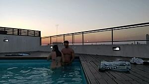 Cumming Hard in the Pool at Sunset with Accounter Adventure