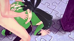 tsuyu asui fucks in pov park scene from boku no hero. big ass tits bounce uncensored.