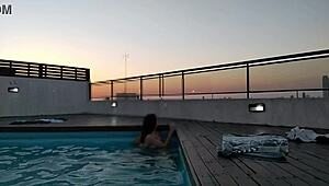 Cumming Hard in the Pool at Sunset with Accounter Adventure