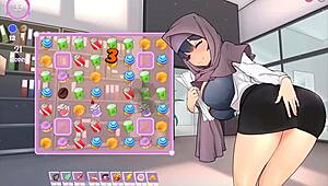 Boss in hijab shows dripping pussy in hentai game