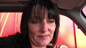 french milf brunette handles 3 cocks in parking lot