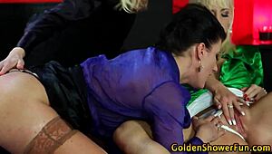 watersports lez fingered in group golden shower fun