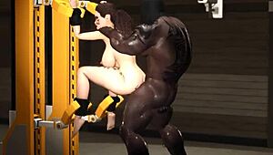 Busty woman in restraints for 3D porn