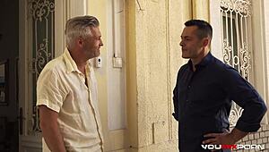 super slutty wife vicky love rides her husband's best friend in cowgirl, her natural tits bouncing.