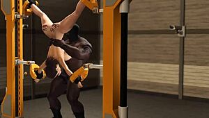 Busty woman in restraints for 3D porn